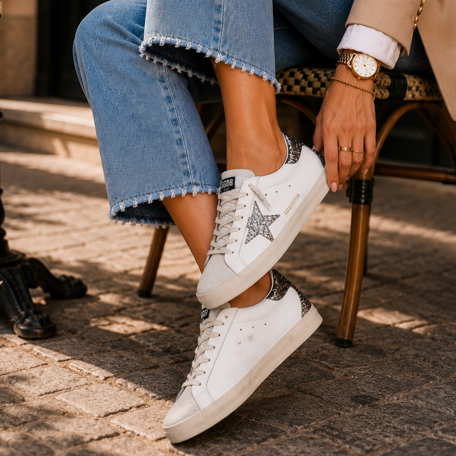 Golden Goose Super-Star Glitter Preto/Prata