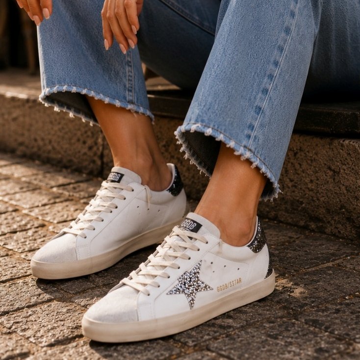 Golden Goose Super-Star Glitter Preto/Prata
