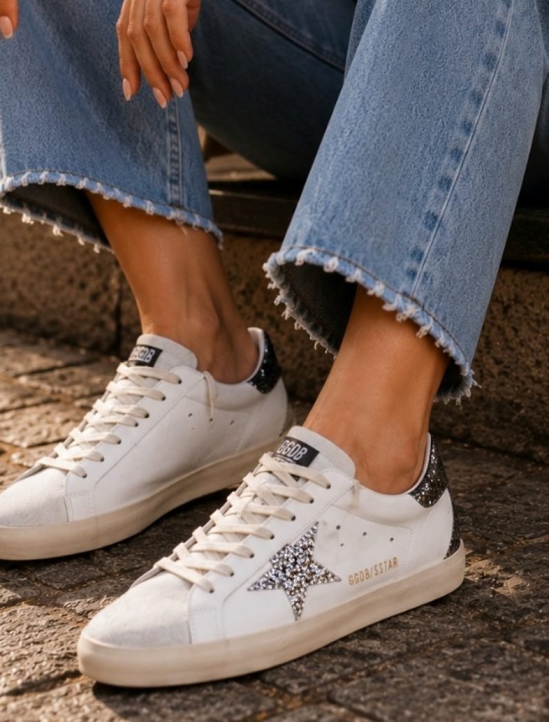 Golden Goose Super-Star Glitter Preto/Prata